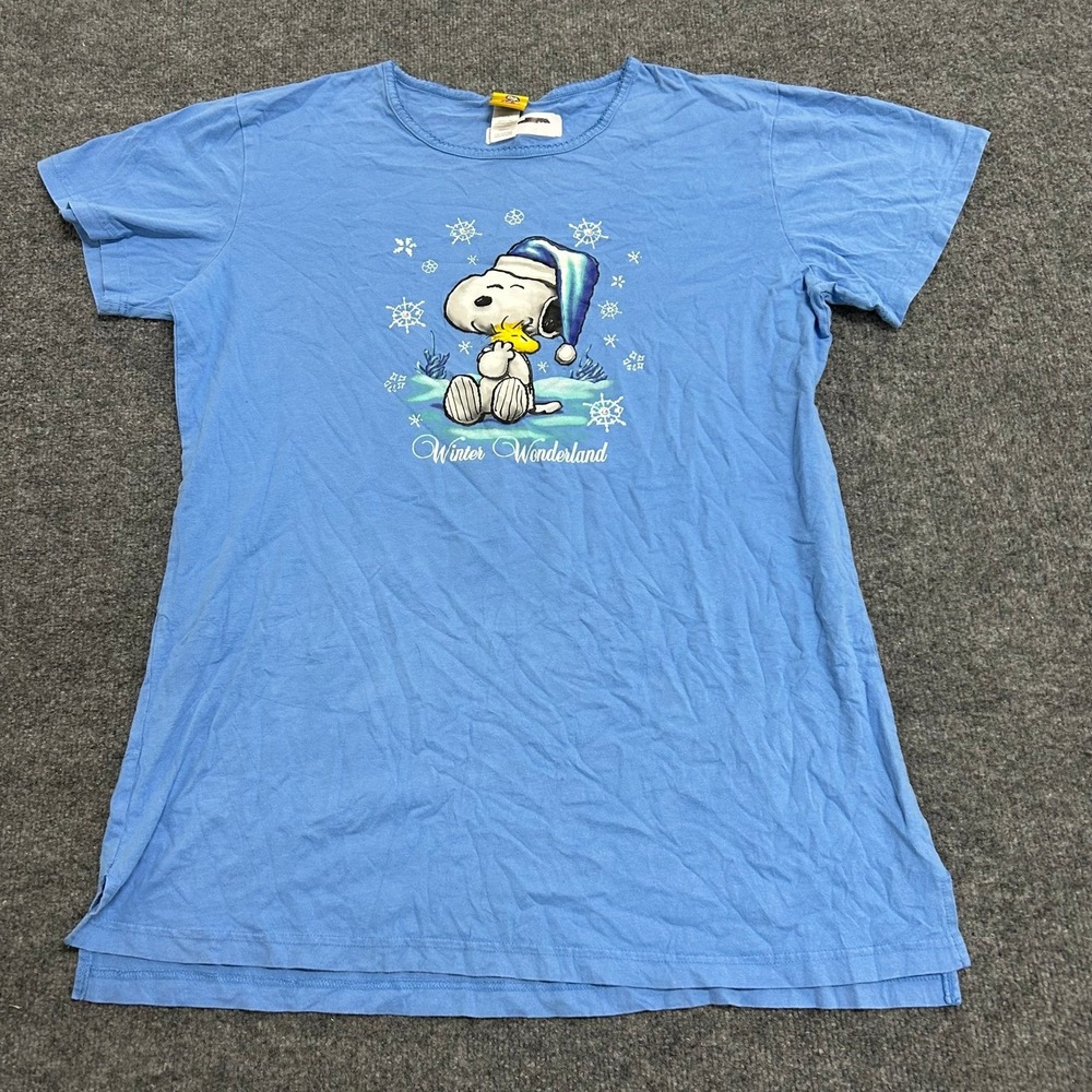 Peanuts T-Shirt Womens Size Missy 6-18 Blue Snoopy Winter Wonderland Cotton Tee